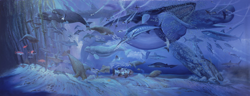 All Creatures Great and Small: Quarter Scale painting (Pliocene Bay with Feeding Whales), William Stout All Creatures Great and Small: Quarter Scale painting (Pliocene Bay with Feeding Whales), William Stout