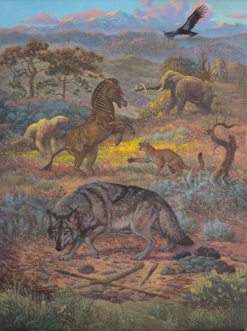 Wary Wolf: Quarter Scale Painting (Prehistoric Wolf Trilon), William Stout Wary Wolf: Quarter Scale Painting (Prehistoric Wolf Trilon), William Stout