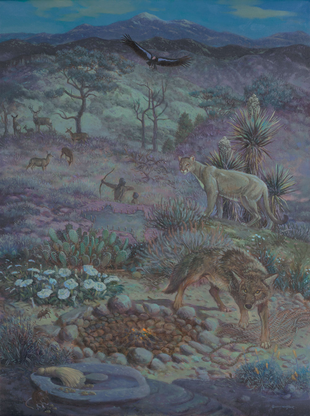 Cautious Coyote: Quarter Scale painting (Trilon: San Diego Dusk 2000 years ago), William Stout