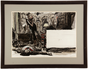 Woman and Dog over Corpse Sketch, Robert Fawcett