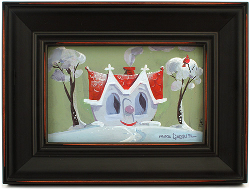 Little House in Snow and Cardinal, michael Gabriel Little House in Snow and Cardinal, michael Gabriel