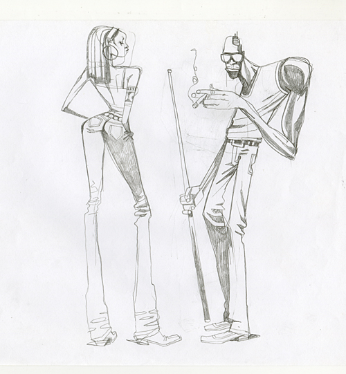 Girl and Guy with Pool Cue, Robert Valley Girl and Guy with Pool Cue, Robert Valley