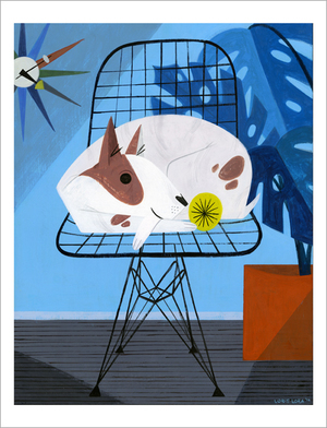 Dog on Wire Chair - print, Loris Lora