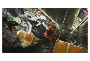 Marvel's Spider-Man: Spider-Man vs. Mister Negative Subway Battle Concept (print), Insomniac Games Marvel's Spider-Man: Spider-Man vs. Mister Negative Subway Battle Concept (print), Insomniac Games