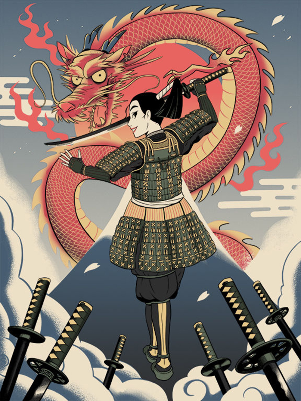 CYCLOPS PRINTWORKS: Mulan, Samurai Style (silkscreen), Cyclops Print Works / Disney Fine Art