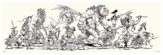Travelers of the Five Kingdoms - Black and White (print), Jake Parker