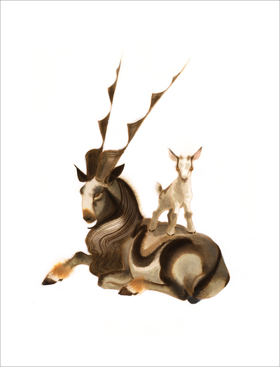 Markhor and Baby Goat (PRINT), Camille André