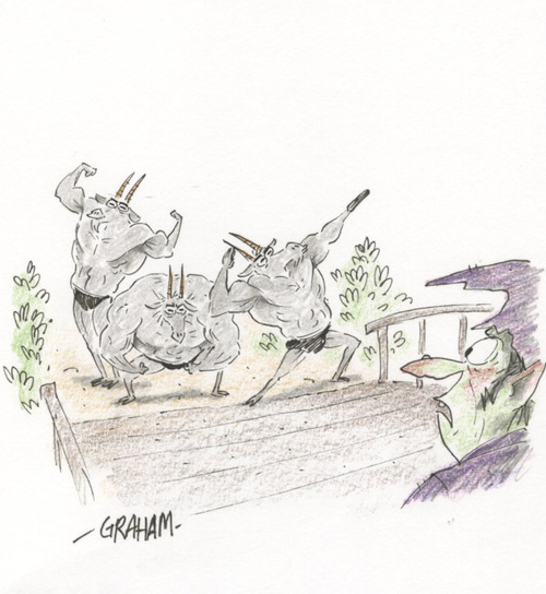 Doodle 72 - The troll was so repulsed by their toxic masculinity and incessant posing that he just let the three Billy Goats cross the bridge, Graham Annable