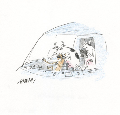 Doodle 73 - Cows abducting an alien, Graham Annable