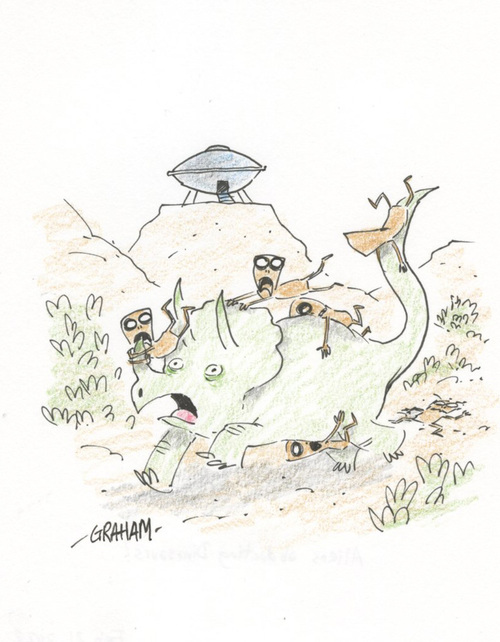 Doodle 90 - Aliens abducting Dinosaurs!, Graham Annable