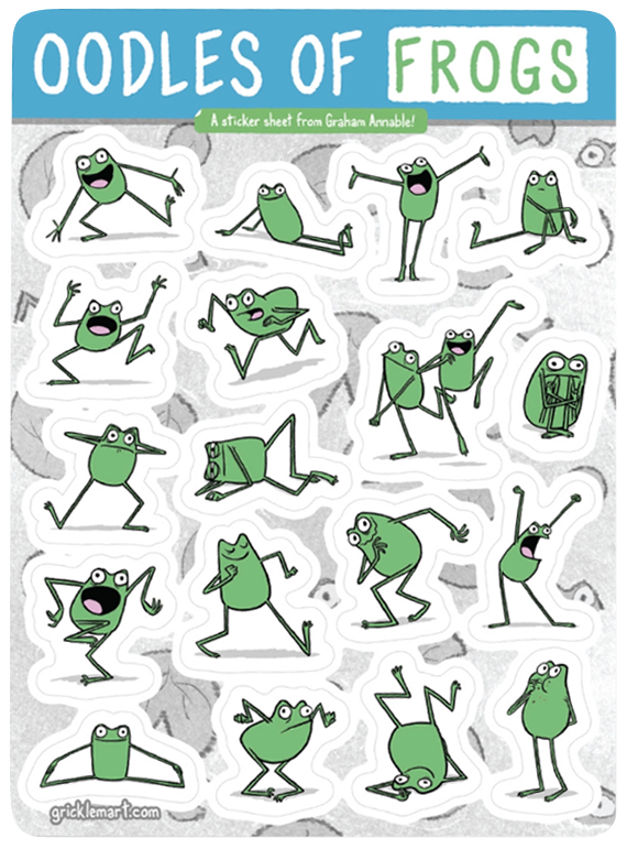 Oodles of Frogs Sticker Sheet, Graham Annable Oodles of Frogs Sticker Sheet, Graham Annable