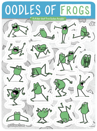 Oodles of Frogs Sticker Sheet, Graham Annable