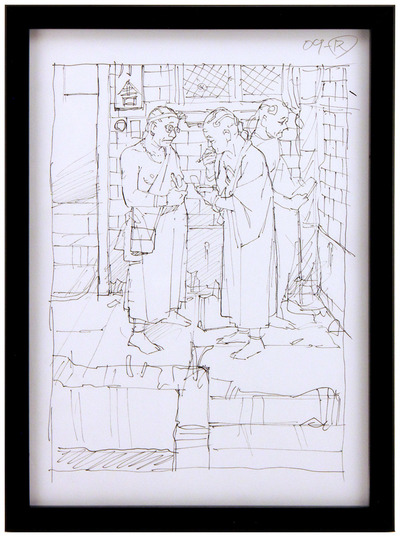 「僧侶達」(Monks) - Ink Sketch, Tatsuyuki Tanaka