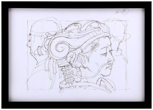 「高齢の女性」(Elderly woman) - Ink Sketch, Tatsuyuki Tanaka
