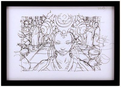 「巫女」(Shrine maiden) - Ink Sketch, Tatsuyuki Tanaka