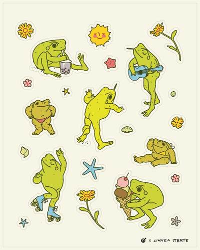 Frogs Just Wanna Have Fun - Linnea Sterte x Nucleus Sticker Sheet, Linnea Sterte